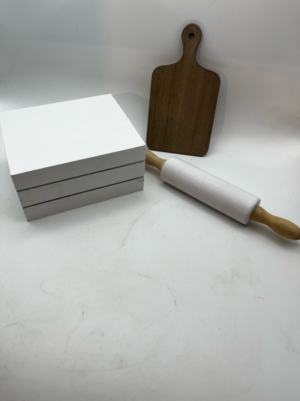 Chalk Couture Wood Handle White Marble Rolling Pin DYI Tier Tray